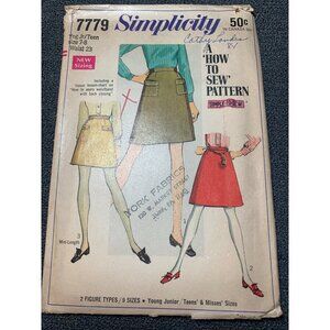 Simplicity 7779 How To Sew Junior Teen Skirt Pattern Size 7/8 1950s Vintage